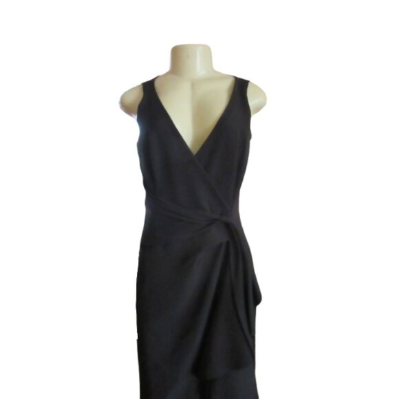 Marina Black Sleeveless Maxi Dress w Deep V-Neck & Draped Waist Size 4 - Picture 5 of 8
